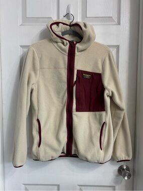 L.L. Bean Cream Fleece Jacket with Burgundy Trim